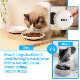 Katzennapf Flach Keramik, Futternapf Katze mit Rutschfestem Silikonboden, Katzenfutternapf ErhöHt, Katzen Napf Wassernapf für Kätzchen (Fishbone-Muster)