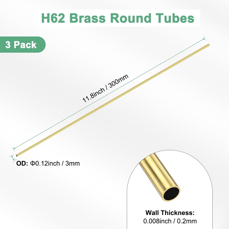 M METERXITY 3pcs 300mm Brass Round Tube 3mm OD 0.2mm