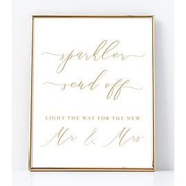 Sparkler Send Off Sign for Wedding Reception White Sign with Gold Lettering UNFRAMED Printed on Professional Thick Linen Cardstock White Wedding Decoration Elegant Minimalist Style