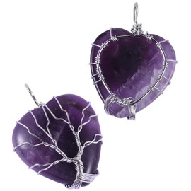 Nupuyai Natural Amethyst Healing Crystals Necklace for Women, Silver Wire Wrapped Stone Love Heart Stone Pendant with Chain for Ladies