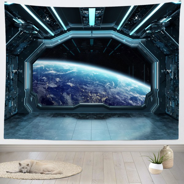 Loccor 9x6ft Space Ship Tapestry Photo Backdrop Solar Planets Galaxy
