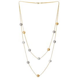 Gold Statement Necklace Two-Strand Long Chains with Gold Silver Grey Sand Glitter Balls Charms