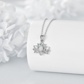 Lotus Necklace Sterling Silver Opal Necklace Lotus Pendant Necklace Flower Necklace Lotus Opal Jewelry Gifts for Women