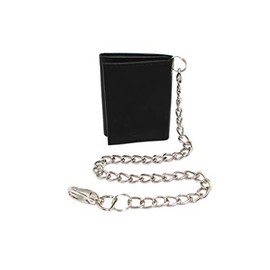 Juzar Tapal Collection Biker Black Tri-Fold Chain Wallet for Men's Pure leather Welcro Closer Card Case (Black with Chain)