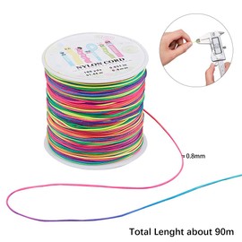 PandaHall Approx. 35.4 ft (90 m) / Roll 0.03 inch (0.8 mm) Color Nylon Rope, Multicolor, Thread, Tie, Craft, Color, Nylon Cord, Hand-woven Bracelet, Handmade for Chinese Ties, DIY, Handmade Materials