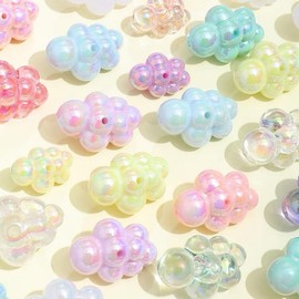 10PCS Focal Beads for Pens, 24MM UV AB Color Big Cloud Shape Large Acrylic Loose Beads Phone Lanyard Keychain Pen Accessories, Coloful Charms Beads for Jewelry Bracelet Making DIY Projects