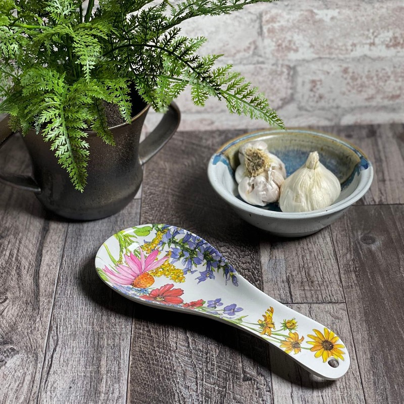 Bamboo Table Wildflowers Spoon Rest, Made of Eco-Friendly Bamboo Composite