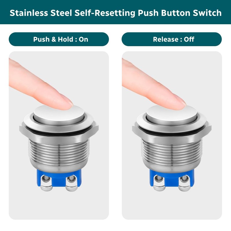HOTUT 4 Pieces 16 mm Momentary Push Button Switch, Waterproof
