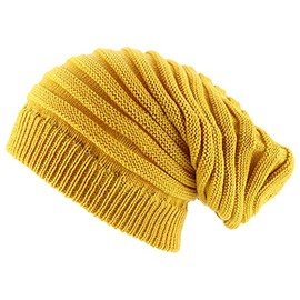 Armycrew Dreadlock Deep Crown Ribbed Long Knit Rasta Beanie - Mustard