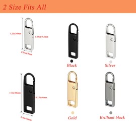 Urmspst Zipper Pull Replacement (Upgraded), 16 Pcs Detachable Zipper Pull Tabs for Luggage Clothing Jackets Backpacks Boots Purse Coat(2Size, 4 Color Black, Silver, Gold, Brilliant Black)
