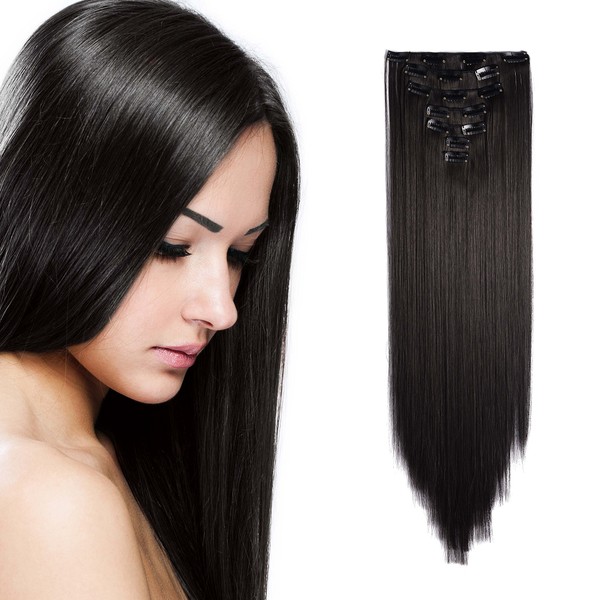 Onedor 24" Straight Synthetic Clip in Hair Extensions. 7 individual