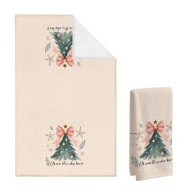 Nihilform Christmas Tree Waffle Towel, Festive Bow & Star Hand Towel, Holiday Dish Tea Towels. 16x24 Inch. Decor for Christmas Kitchens/Bathrooms. Gift for Those Women Religious & Christmas Vibes.