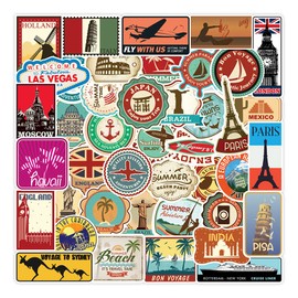 Travel City Sticker Set, 100 Pieces, Waterproof, Brand Stickers, Suitable for Suitcases, Cars, Motorcycles, Helmets, Skateboards, Guitars, Others