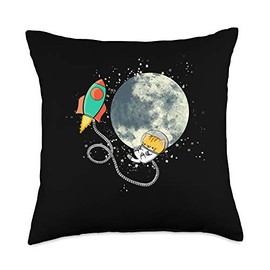 Meme Stock Rocket Space Kitty To The Moon Throw Pillow
