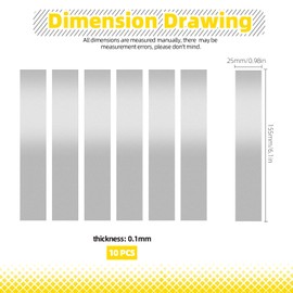 Mardatt 10Pcs 304 Stainless Steel Strips Set, 1" Width x 6" Length x 0.004" Thickness Silver Metal Shim Stock Sheet Gap Filler Trim for Wall, Fireplace, Mirror Edging and Craft Decoration