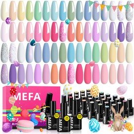 MEFA 35 Pcs Pastel Gel Nail Polish Set, 32 Colors Spring Collection Gel Nail Polish Kit with Base Coat No Wipe Glossy&Matte Top Coat Pink Green Nail Art Manicure DIY Salon Home Gifts for Women Girls