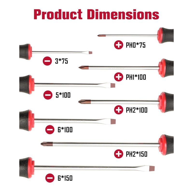 ROTATION 8-Piece Magnetic Screwdrivers Set with red tip, 4 Phillips