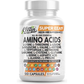 Clean Nutraceuticals Suplemento de aminocidos L-lisina, L-treonina, L-leucina, isoleucina, valina, L-histidina, L-triptfano, L-metionina, L-arginina, 