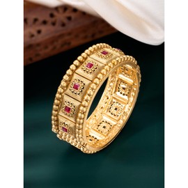 Aheli Gold Plated Synthetic Stone Studded Thick Single Piece Openable Kada Bangle Antique Design Jewellery Gift for Women Size - 2.8 Inch