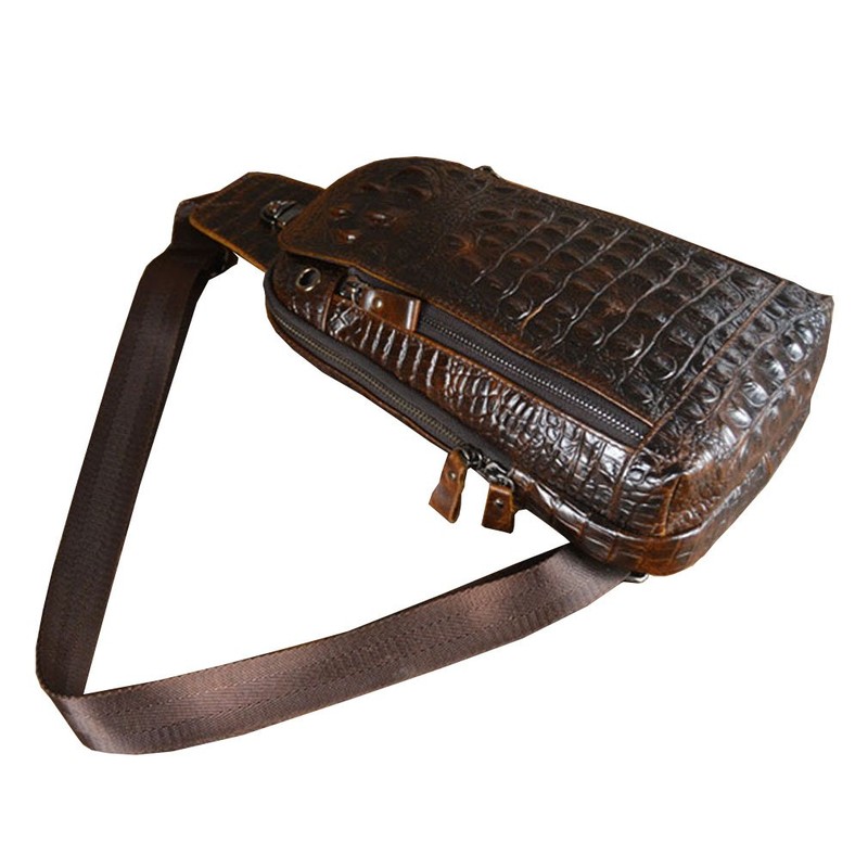 Hebetag Crocodile Genuine Leather Sling Bag Backpack for Men Travel