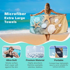 XSMEI Shell Starfish Beach Towel Oversized 36" x 72", Lightweight Sand Free Quick Dry Microfiber Towel for Swimming Pool Cruise Camping Travel