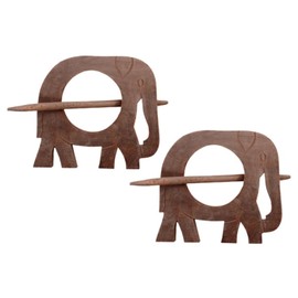 Purpledip Wooden Curtain Holder Tie Back Drape Clips 'Royal Elephant': Set Of 2 (11147)