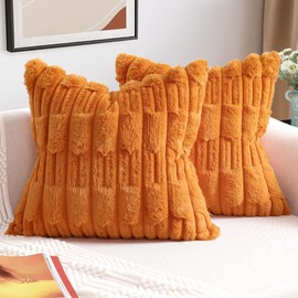 ZWJD Set of 2 Orange Cushion Covers, 50 x 50 cm, Faux Fur Plush Cushion Covers, Soft Cushion Cover, Fluffy Decorative Cushion, Modern Cushion Decoration for Living Room, Sofa, Bedroom, Car Decor, Sofa