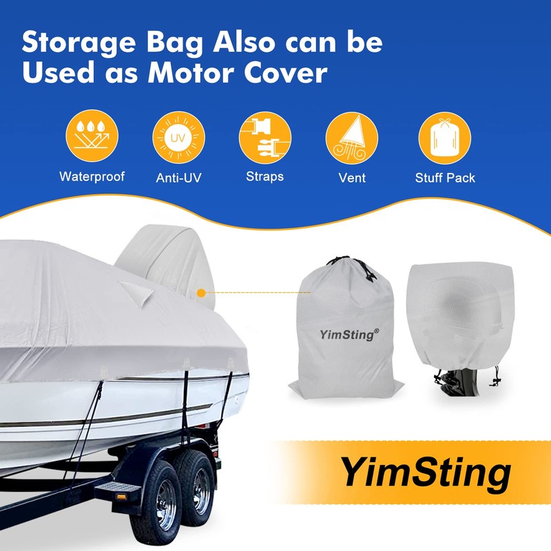 YimSting 1200D Waterproof Boat Cover - Fits 20' to 22'