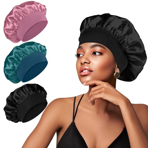 3 Pack Silk Bonnet for Sleeping Women, Satin Hair Bonnets