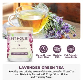 Pet House Lavender Candle Clean Burning, Long Lasting Pet Odor Candle for Home - Lavender Green Tea