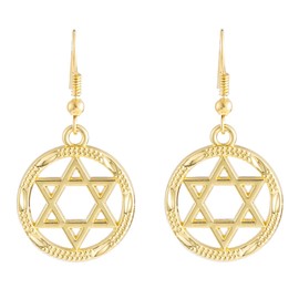 Vintage Gold Dangle Hoop Earrings Star of David Drop Earrings for Women Jewish Jewelry, Metal