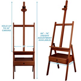 Somime Large Wooden H-Frame Studio Easel, Solid Beechwood Easel Stand with Storage Drawer, Height Adjustable to 34Inches High, Suitable for Painting, Sketching and Displaying, Walnut
