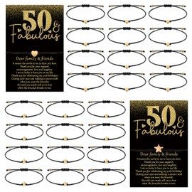Misdary 25 Set Birthday Party Gift Favors for Guests Adjustable Wish Bracelets Thank You Cards Birthday Bracelets with Heart Star Charm Bags for Anniversary Guest Souvenirs(25,50th Birthday)