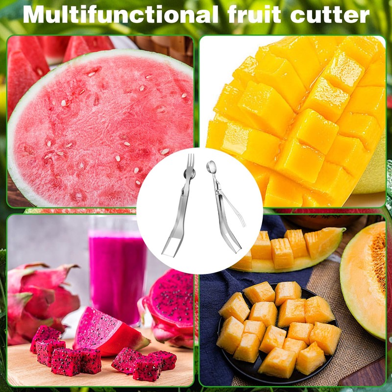 2Pcs Watermelon Slicer Tool Fork 3-In-1 Fruit Fork Fruit Cutters