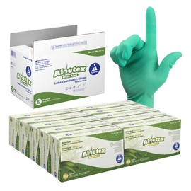 Dynarex Aloetex Latex Aloe Disposable Exam Gloves, Powder Free, Aloe Vera Gloves, Green, Medium, 1 Case of 1,000 Gloves (10 Boxes of 100)