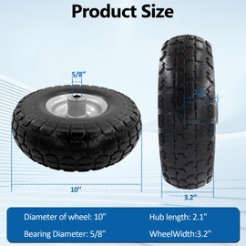 OEBYZWSL 10-Inch 4.10/3.50-4 Tire and Wheel Flat Free, Heavy Duty Solid Replacement Tire with 5/8" Bearings, for Wheelbarrows Hand Trucks Dollies Trolleys Generators, (2-Pack)