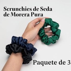 Silmer Paquete de 3 coleteros de seda para cabello grueso, 100% puro, 22 momme morera con bandas elásticas para el cabello para mujeres y niñas, acces