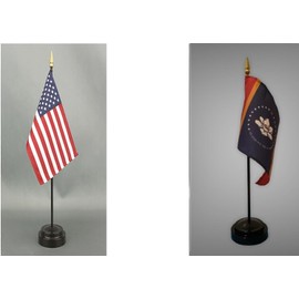 American and Mississippi Flag Desk Set, 4x6 inch USA Made Set Includes 2 Flag Stands & 2 Small Rayon Mini Stick Flags Representing a State and the USA