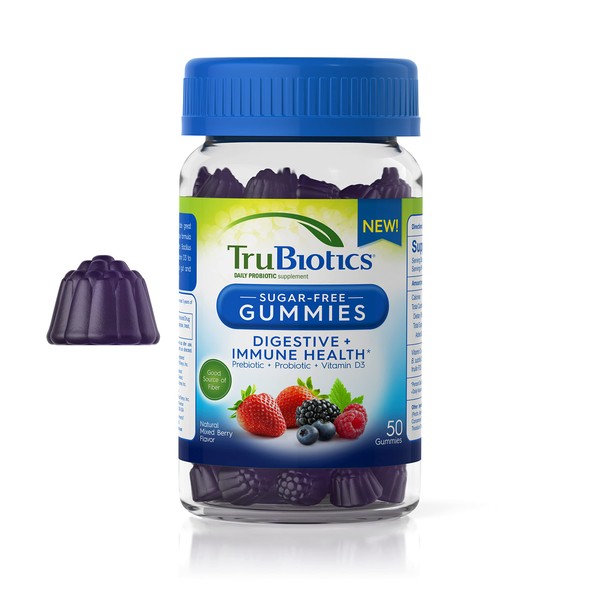 TruBiotics Probiotic Gummies with Prebiotics & Vitamin D3, Sugar-Free Gummy for Men & Women's Digestive & Immune Health, Supports Regularity & Helps Relieve Minor Abdominal Discomfort, 50 Gummies