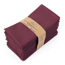 Natural Craft Cloth Napkins Set of 12 Cotton Linen 18x18 Inch - Soft Durable Washable - Ideal for Farmhouse Party Spring Summer Easter - Perfect Everyday Use Table Linen (Wine, Pack of 12)