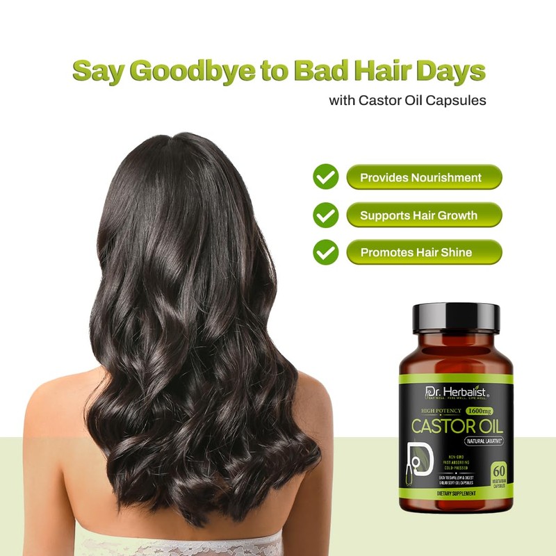Dr. HERBALIST Castor Oil Capsules 1600mg | Fast Absorbing |