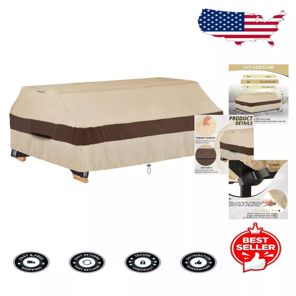 Unbranded Heavy-Duty Waterproof Picnic Table Cover with Ventilation - Khaki,
