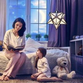 JLOWCO Plug-in Moravian Star Pendant Light with 16.5ft Cord and Switch, Modern Farmhouse Black Hanging Light for Kitchen Island Bedroom Hallway Porch Etc(LED Bulb Include)