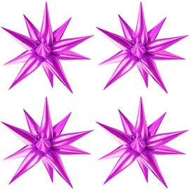 Moukiween 60 PCS Hot Pink Star Balloons, 12 Point Spike Explosion Star Foil Balloons for Birthday, Valentine's Day, Bridal Shower, Wedding, Mother's Day Decorations (Hot Pink)
