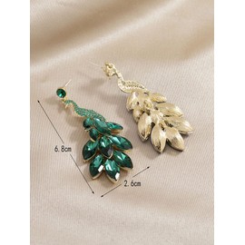 Vintage Peacock Dangle Earrings for Women Girls 14K Gold Plated Green Crystal Feather Peafowl Statement Drop Dangling Stud Earring Boho Exaggerated Birthday Holiday Jewelry Gifts