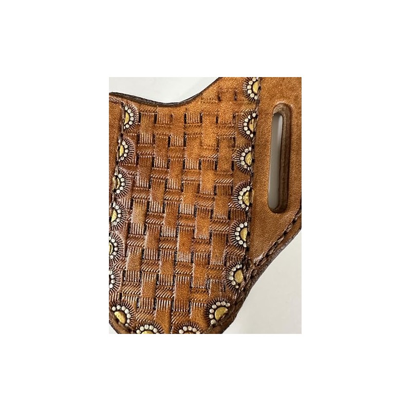 pancake knife sheath hand tooled and painted out of quality