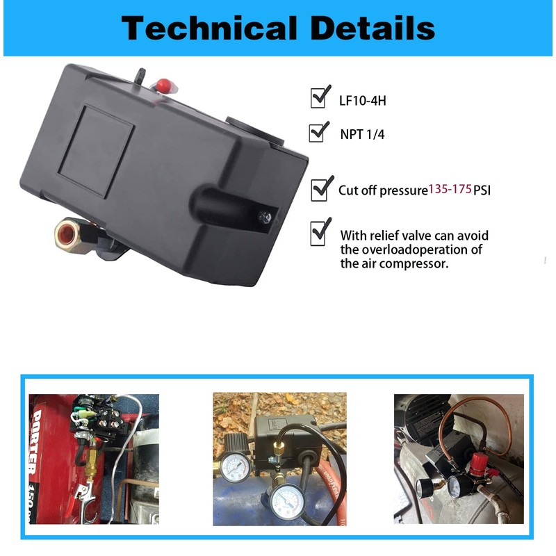 Heavy Duty Pressure Switch for Air Compressor 135-175 psi Four