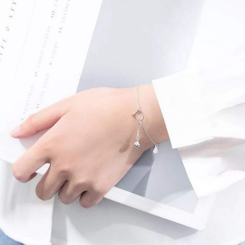 Belons Women's Charm Bracelet 925 Sterling Silver Cat Kitten Bell