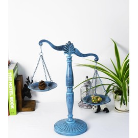 Vintage Style Metal Libra Jewelry Towers, Lawyer Scale of Justice, Farmhouse Candleholder, Home Decor Antique Weight Balancing Scale - Turquoise, 11.1" W x 16.5" H