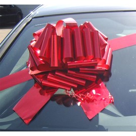 Hampabox GIANT CAR BOW (30cm diameter) + 3 METRES of RIBBON for Cars, Bikes, Big Birthday METALLIC RED